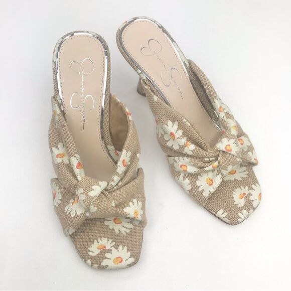 Jessica Simpson MAYXIE Floral Burlap Slip on Heeled Sandals - Picture 4 of 15